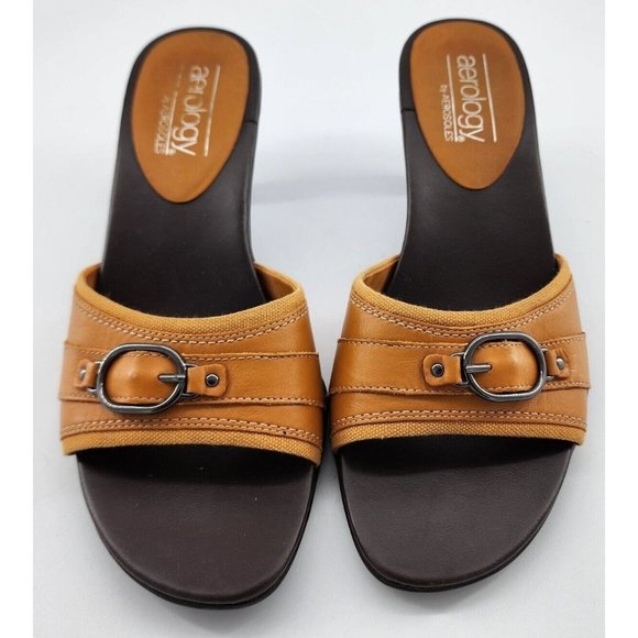 Aerology by Aerosoles Women's Orange Leather Open Toe "Most Likely" Heels Sz 8.5 - Picture 4 of 12